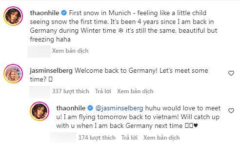 Tân hoa hậu ngỏ ý muốn gặp mặt Thảo Nhi Lê khi biết cô đang ở Đức. 