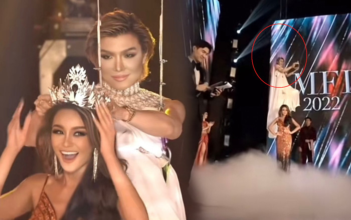 Pha trao vương miện độc nhất lịch sử: Chủ tịch 'đu dây' từ trần nhà như diễn viên xiếc Ảnh 2