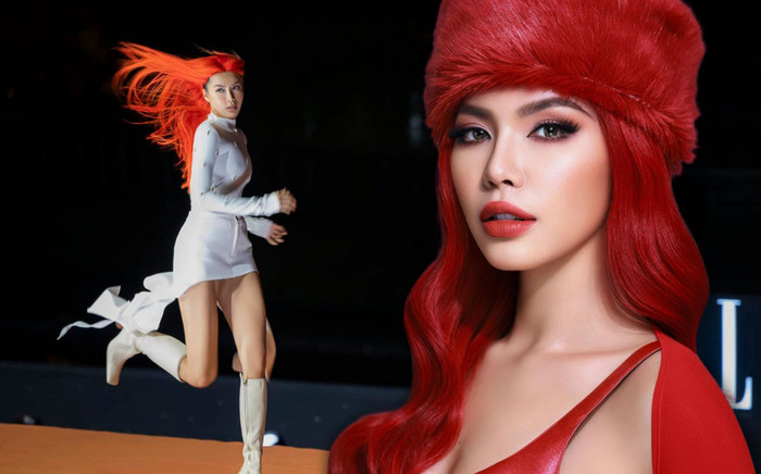 Minh Tú mang giày cao gót chạy trên sàn runway 130m, thiêu cháy buổi diễn với mái tóc đỏ Ảnh 2