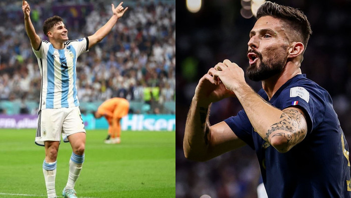 Alvarez và Giroud - mỗi người đã có 4 bàn thắng ở World Cup 2022.