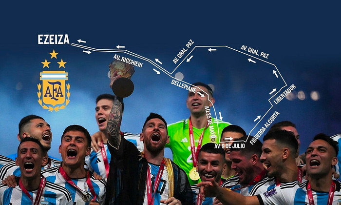 Lịch trình diễu hành chính của tuyển Argentina theo truyền thông Argentina, Messi và toàn đội có 9 tiếng diễu hành để ăn mừng Cúp vàng World Cup 2022. Bây giờ toàn đội sẽ nghỉ ngơi để cuộc diễu hành chính diễn ra vào khoảng 10 giờ sáng ở Argentina.
