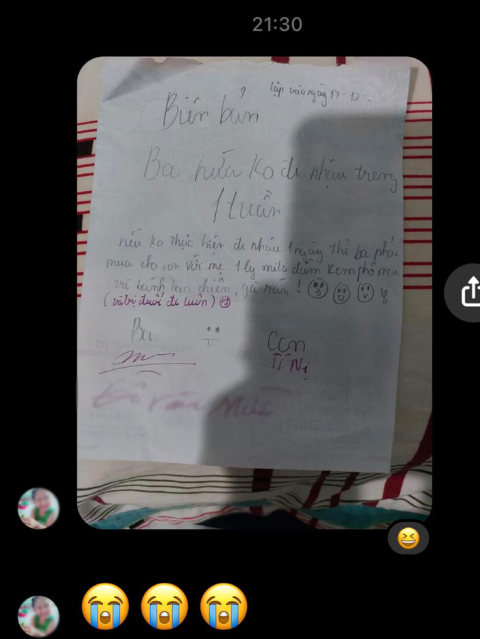 Biên bản của bé gái và ba về việc 'không đi nhậu trong một tuần'