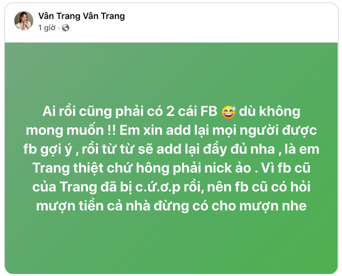 Nữ diễn viên thông báo việc bị 'cướp' Facebook cá nhân.