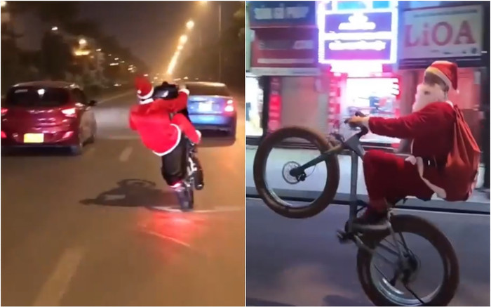 Clip đêm Giáng sinh, một số thanh niên mặc đồ ông già Noel bốc đầu cả xe máy lẫn xe đạp gây bức xúc Ảnh 2