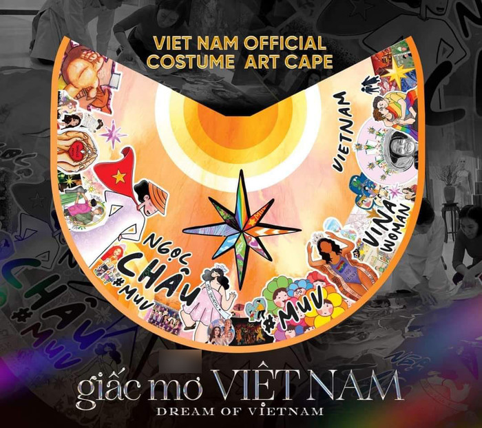 Chiếc áo choàng của Ngọc Châu có màu sắc rực rỡ, nổi bật và lồng ghép nhiều chủ đề. Dân tình hy vọng cô sẽ tạo được ấn tượng với ban giám khảo với thiết kế đầy ý nghĩa này.