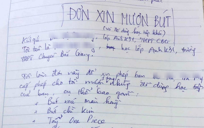 Nam sinh làm đơn để mượn đồ dùng học tập, người bạn đọc xong nội dung nhất định không nỡ từ chối Ảnh 2