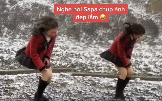 Lên Sa Pa săn tuyết 'sống ảo', cô gái bị gió thổi 'tốc bay' váy ngắn Ảnh 2
