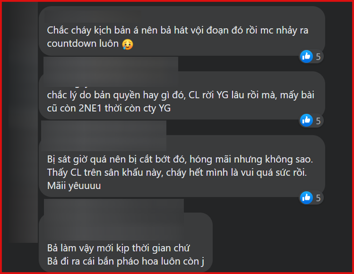 Ngoài ra cũng có một số ý kiến khác cho rằng màn trình diễn này của CL không thể trọn vẹn là do dính bản quyền với phía công ty cũ, nhưng những ý kiến này đã nhanh chóng bị bác bỏ