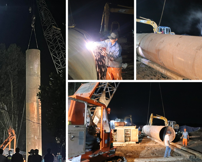 Ống thép lớn được lồng vào trụ bê tông để đưa cháu bé lên trên. (Ảnh: Pháp luật TP HCM).