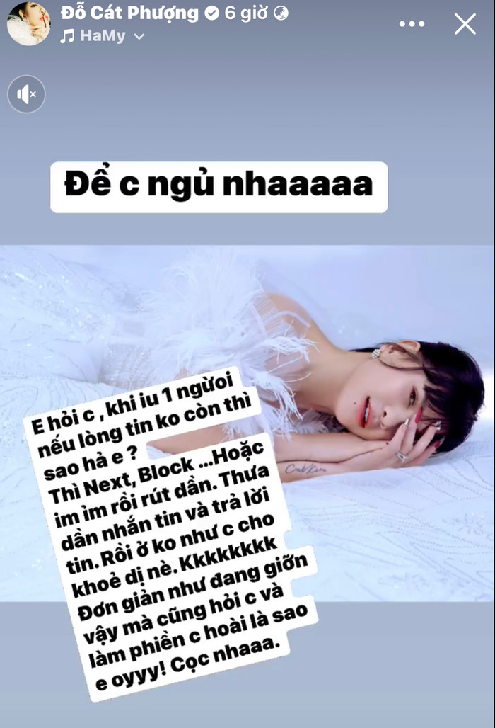 Sau khi trải qua những lần đổ vỡ trong tình yêu, Cát Phượng có cái nhìn sâu sắc hơn về cuộc sống.