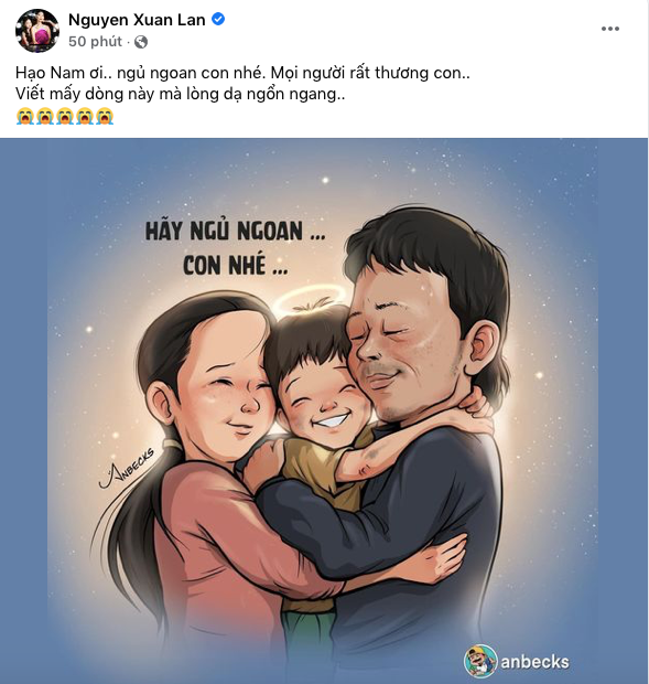 Siêu mẫu Xuân Lan Viết: 'Hạo Nam ơi... Ngủ ngoan con nhé. Mọi người rất thương con... Viết mấy dòng này mà lòng dạ ngổn ngang'.
