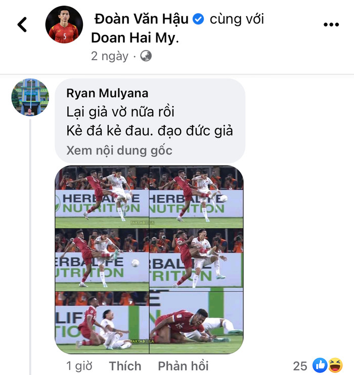 CĐV Indonesia vào trang cá nhân của Văn Hậu bày tỏ sự không hài lòng sau trận bán kết lượt đi. Ảnh chụp màn hình