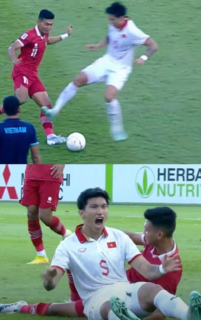 Văn Hậu thoát thẻ đỏ ở trận bán kết với Indonesia.