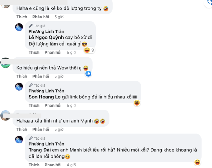 Ca sĩ Phương Linh để lại bình luận dưới bài đăng.