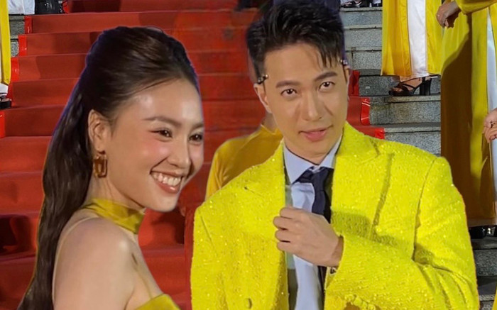 S.T Sơn Thạch - Ninh Dương Lan Ngọc diện 'ton sur ton' sánh bước trên thảm đỏ Mai Vàng Ảnh 2