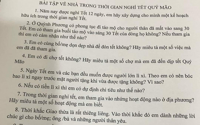 Bài tập về nhà đặc biệt cho học sinh dịp Tết của thầy hiệu trưởng gây 'sốt' Ảnh 2