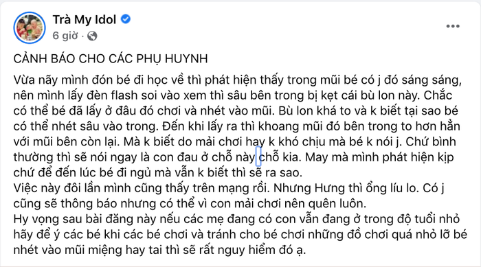 Phát hiện dị vật trong mũi con trai, Trà My Idol đăng đàn cảnh báo Ảnh 4