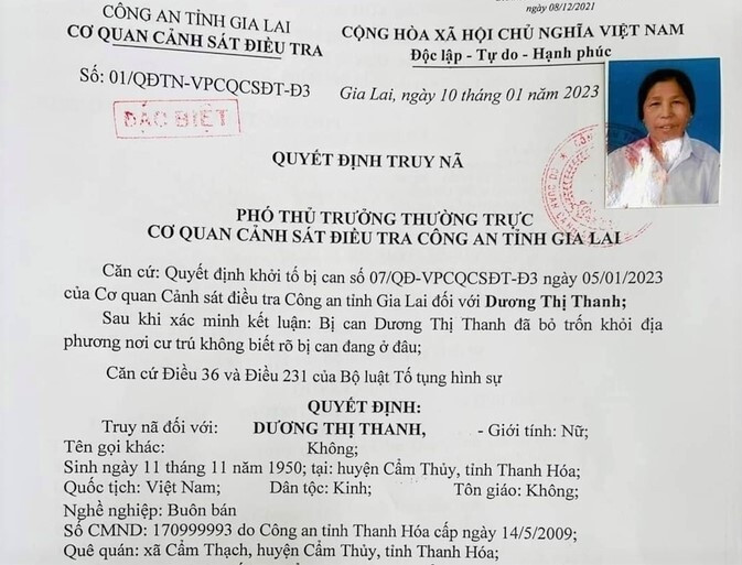 Quyết định truy nã bà cụ 73 tuổi