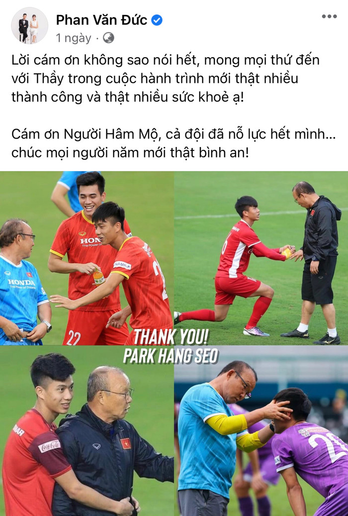 Phan Văn Đức - trò cưng của ông Park tạm biệt vị HLV Hàn Quốc với những chia sẻ xúc động.