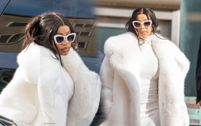 Cardi B hầu toà như đi dự thảm đỏ, mặc đầm bó sát, áo khoác lông trắng khiến netizen choáng ngợp Ảnh 2