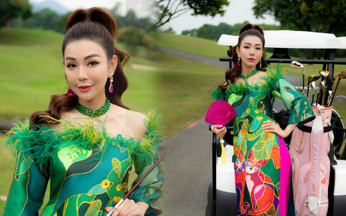 MC Golf số 1 Việt Nam mặc áo dài xanh tươi, rạng rỡ đón năm mới trên sân golf Ảnh 2