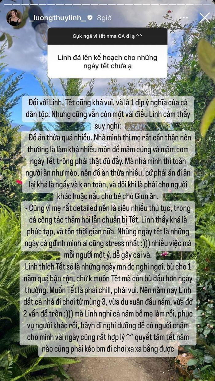 Lương Thùy Linh đưa bố mẹ đi chơi xa từ mùng 3, thổ lộ nỗi niềm trong ngày Tết Ảnh 2