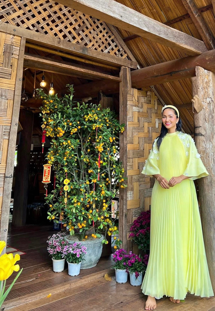 Model kid Diễm Quỳnh đụng độ hoa hậu H'hen Niê trong tà áo dài đón Xuân vàng tươi Ảnh 5