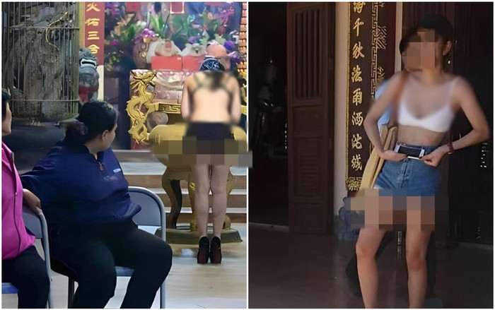 Loạt gái xinh ăn mặc phản cảm khi đi lễ chùa đầu năm: Người khoe lưng trần, người diện váy ngắn cũn cỡn Ảnh 2