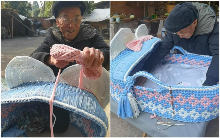 Sợ không kịp chứng kiến cháu gái lấy chồng, cụ ông tự tay đan chiếc nôi thật đẹp tặng trước cho chắt Ảnh 2