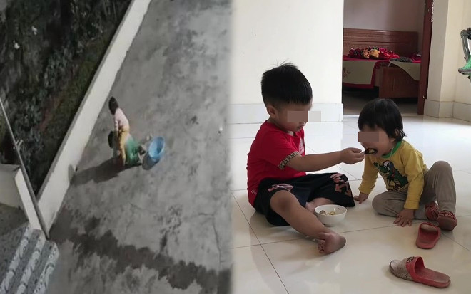 Xót xa hình ảnh 2 đứa trẻ không mẹ, anh trai mới 3 tuổi đã phải thay cha chăm sóc em gái Ảnh 2