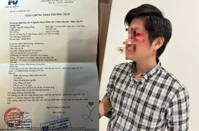 Giấy chứng nhận thương tích của anh Dũng sau khi bị chủ chú chó đấm vào mặt tại hành lang