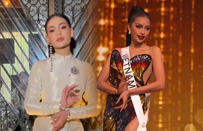 Ngọc Châu được đối thủ của chính mình tại Miss Universe 'tái hiện' lại kiểu catwalk đặc trưng Lotus Walk. 