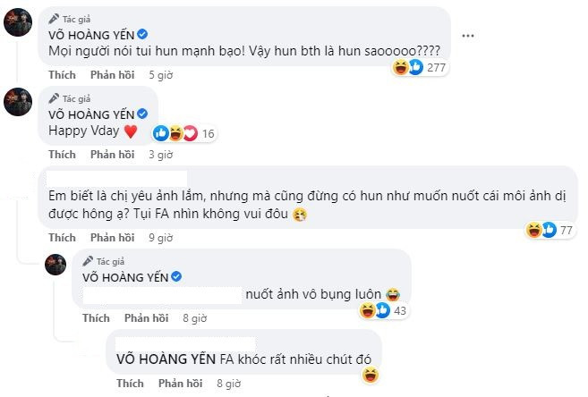 Võ Hoàng Yến khá vui vẻ khi trả lời bình luận của người hâm mộ