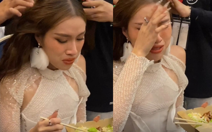 Rộ clip Thanh Thanh Huyền bật khóc nức nở ở hậu trường Miss Charm, ăn vội thức ăn chỉ toàn rau Ảnh 2