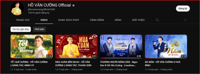 Kênh Youtube chính thức của Hồ Văn Cường 