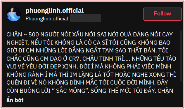 Ca sĩ Phương Linh chặn 500 anti-fan vì bị nói xấu Ảnh 2