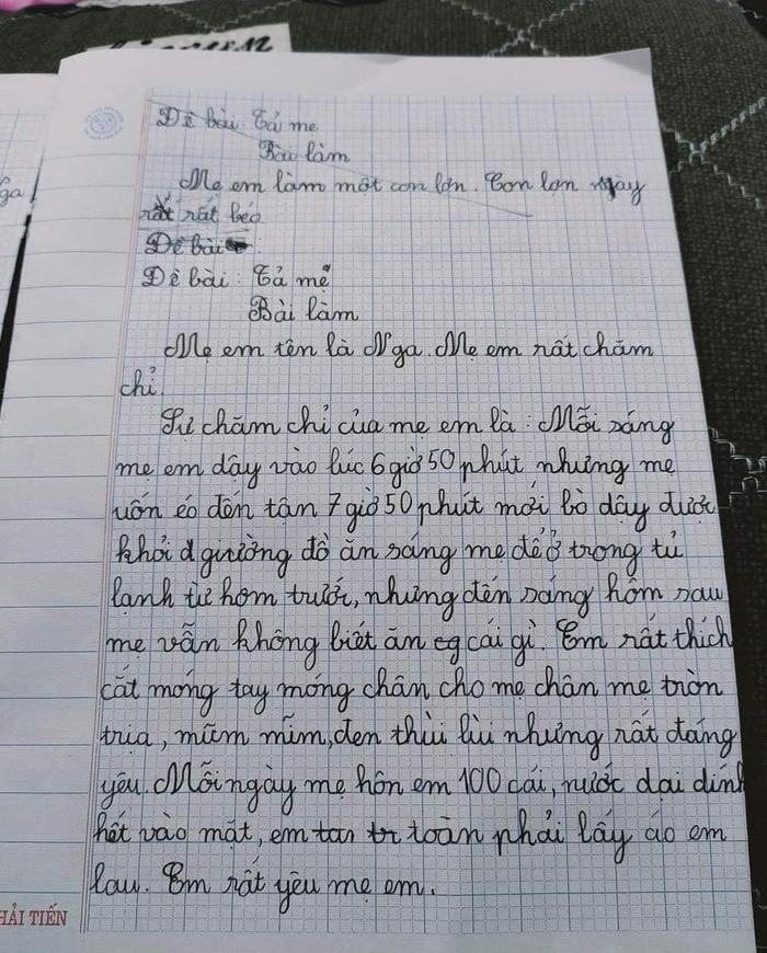 Bé gái làm bài văn tả về mẹ khiến dân mạng cười ngất: Tưởng là khen nhưng hóa ra lại là chê! Ảnh 1