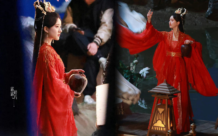 Cận cảnh tạo hình hồng y đẹp xuất sắc của Triệu Lộ Tư trên phim trường Thần Ẩn Ảnh 2