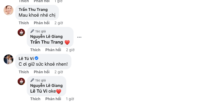 Nhiều sao Việt để lại lời chúc sức khỏe đến nghệ sĩ Lê Giang.