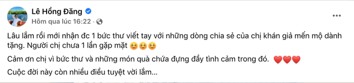  Diễn viên Hồng Đăng nhận được bức thư tay từ fan, netizen nhắn nhủ: 'Khán giả nhớ Đăng' Ảnh 2