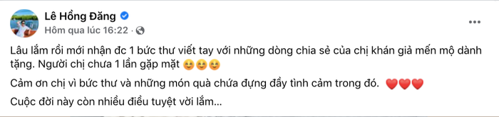 Diễn viên Hồng Đăng nhận được bức thư tay từ fan, netizen nhắn nhủ: 'Khán giả nhớ Đăng' Ảnh 2