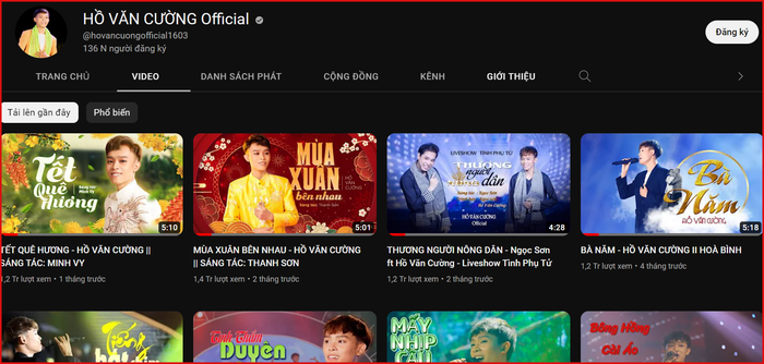 Những video clip biểu diễn của Hồ Văn Cường duy trì được lượt xem rất ổn định