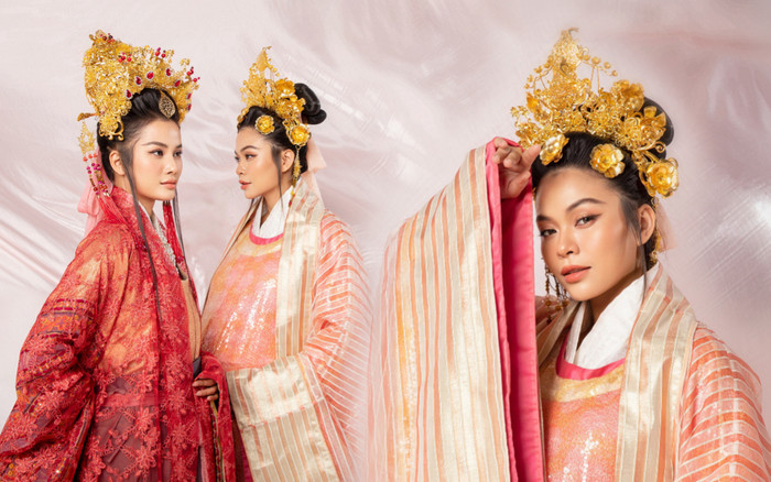 Bộ ảnh giờ mới hé lộ, Mâu Thủy bụng bầu 9 tháng 'bắt kèo' với Hương Ly diện trang phục quyền uy Ảnh 2