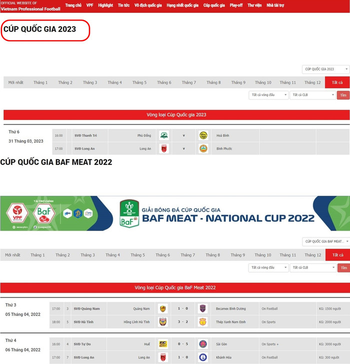 So với năm ngoái, Cúp Quốc gia 2023 vẫn chưa thấy xuất hiện nhà tài trợ. Ảnh chụp màn hình