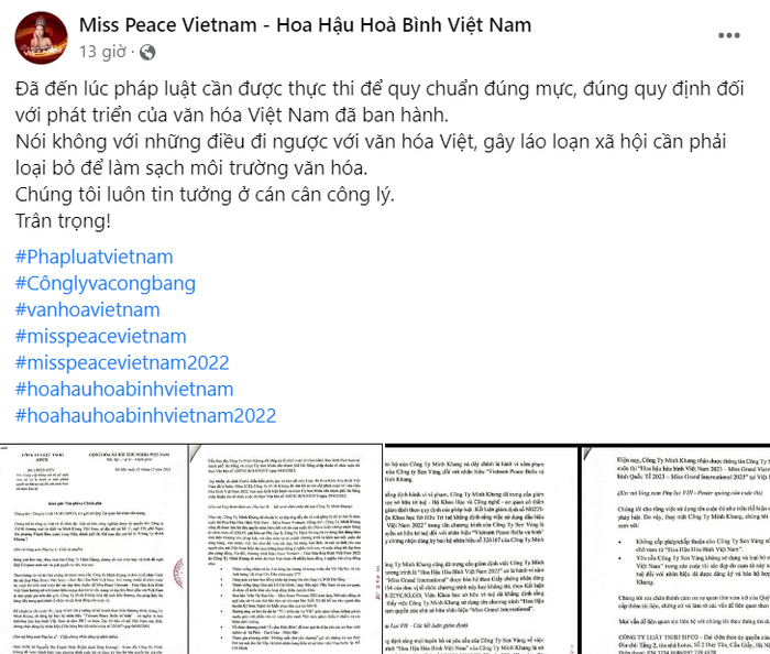 Nhưng mới đây, Miss Peace Vietnam tiếp tục có động thái kiện cáo để đòi lại tên gọi Hòa bình.