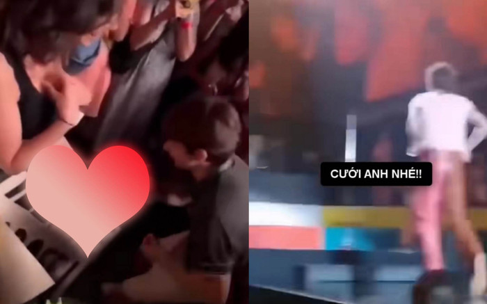 Nam ca sĩ 'đứng hình' khi đang hát thì cặp đôi khán giả mượn micro để cầu hôn nhau Ảnh 2