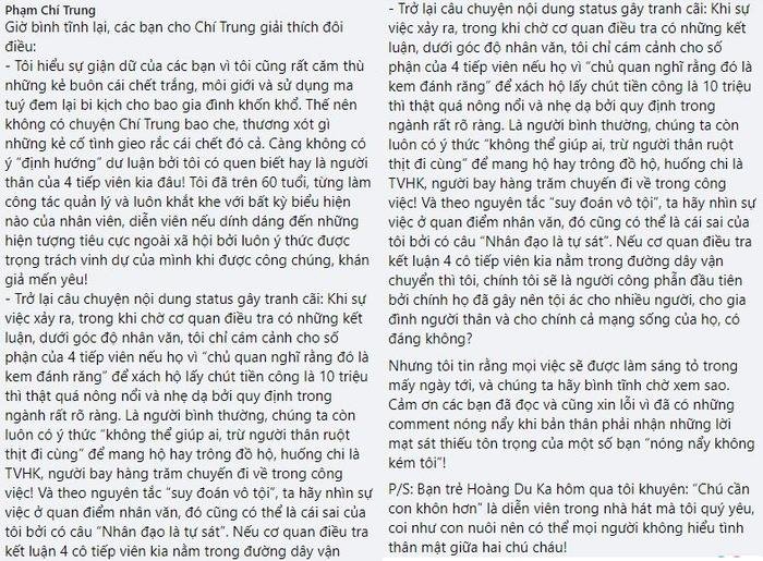 Nghệ sĩ Chí Trung phân trần về nghi vấn 'định hướng' dư luận vụ việc 4 tiếp viên hàng không Ảnh 3