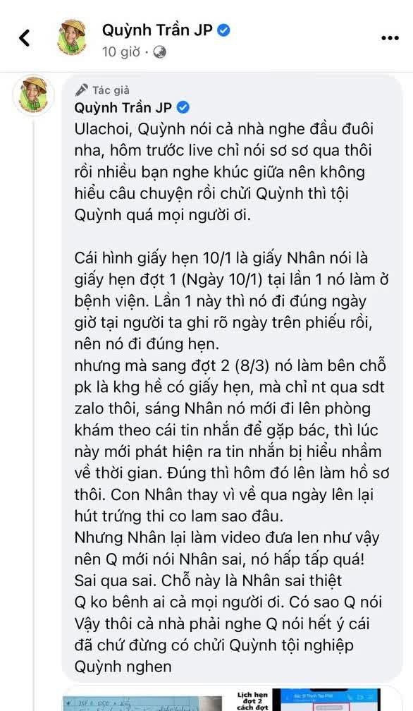 Sau khi bị dọa tẩy chay, Quỳnh Trần JP tiếp tục lên tiếng, cho rằng Bà Nhân Vlog 'sai quá sai' vì quá hấp tấp