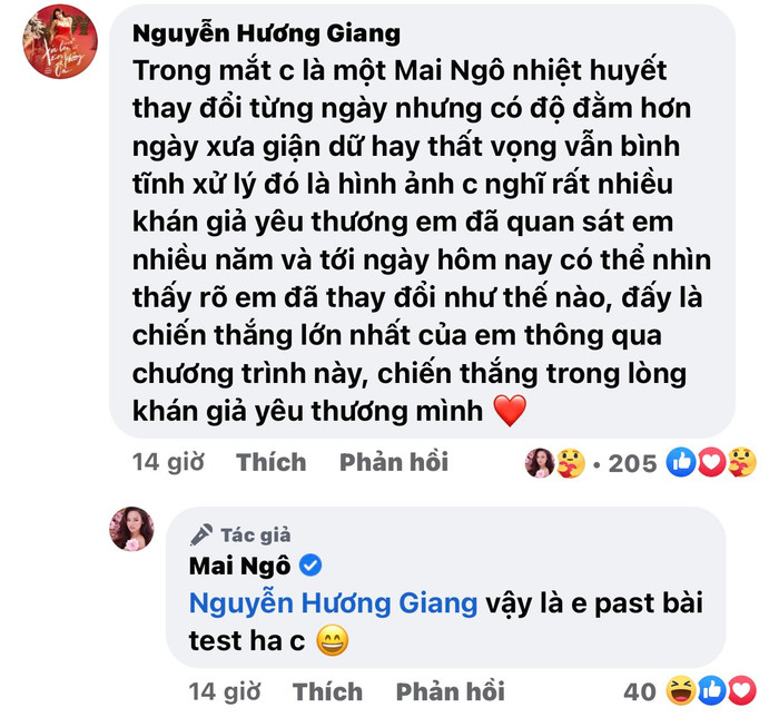 Màn tương tác giữa Hương Giang và Mai Ngô đã nhanh chóng thu hút sự quan tâm của công chúng.