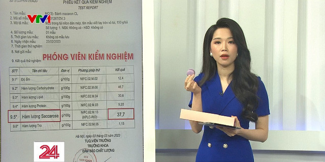 Với chiếc bánh được gắn mác 'không đường', kết quả phóng viên đã kiểm nghiệm cho thấy, trên 100g bánh có 37,7 gram đường và 46,7 carbohydrate - tức là tinh bột. Như vậy, bánh này có đường, khoảng 9,4gr đường và 11,6 gram tinh bột cho một chiếc.